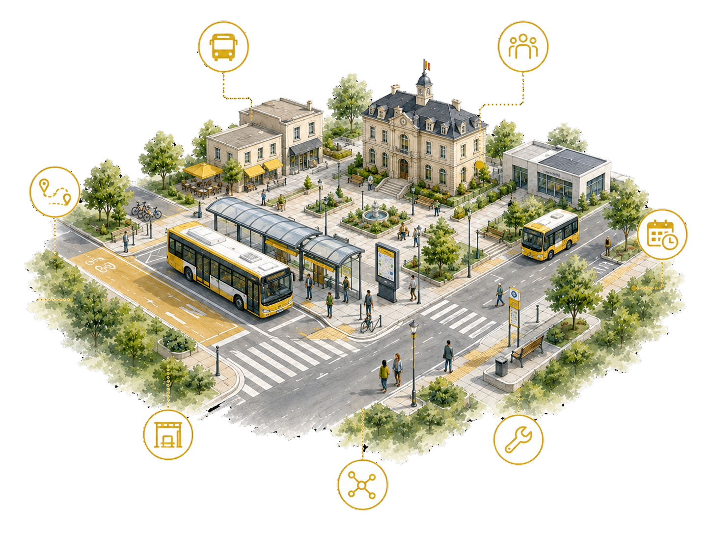 Illustration de la gestion des arrêts, abribus et équipements transport